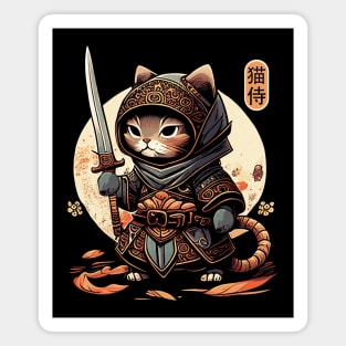 Samurai Cat Tattoo, Kawaii Ninja Cat Magnet